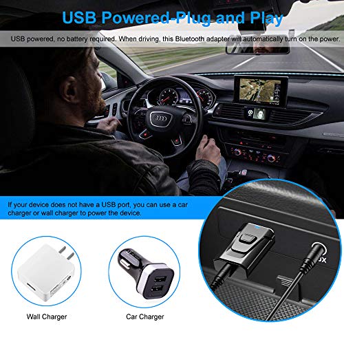 Bluetooth Car Aux Adapter, Wireless 5.0 Stereo Music Receiver Noise Cancelling Hands-Free Car Kits, Mini 3.5mm Jack Audio Adapter Transmitter for Car/Home Stereo, Speakers, PC, TV More Audio System
