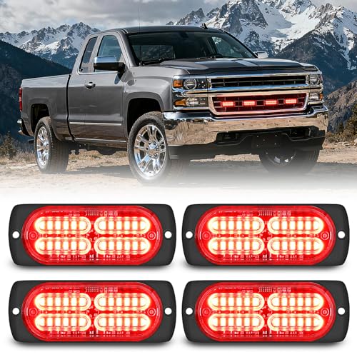 Nilight 4PCS 24LED Emergency Strobe lights 12V 24V Red Surface Mount Grille Hazard Safety Warning Light Sync Feature Side Flashing Marker Flash for Car Truck Campers - color: Red
