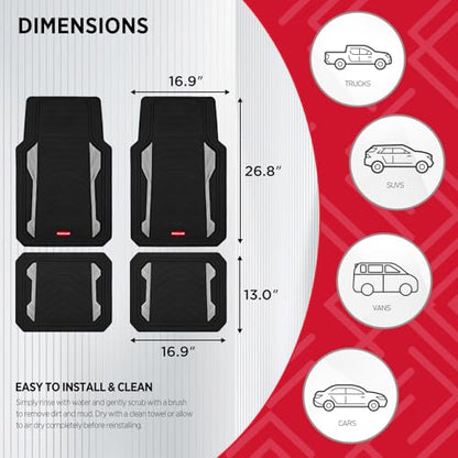 Rubbermaid Car Floor Mat, Heavy Duty All-Weather Car Mats Full Set with Dual-Tone Sliver Aluminum Inserts – Universal Fit, Anti-Slip Backing, Trim-to-Fit for Most SUV, Sedan, Van - color: Silver