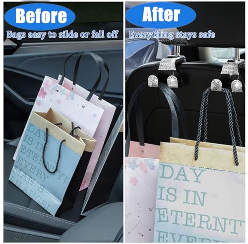 Bling Car Purse Hooks 2Pcs, Durable Car Headrest Hook, Holds 44Lbs, Double-Hooks, Wide-Opening, Rhinestone Automobile Purse Hangers Holder, Bling Car Accessories for Women, Pink - color: Bling Pink
