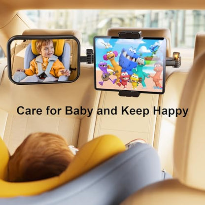 TAZENI Baby Car Mirror, 2 in 1 Car Mirror for Baby with Tablet Holder for Headrest, Safety Original Clarity for iPad Holder Mount, New Born Essentials, Crash Tested & Certified