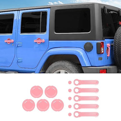 Exterior Door Handle Cover Tailgate Handle Cover Recess Guard Compatible with 2007-2017 Jeep Wrangler JK JKU Sports Sahara Freedom Rubicon Unlimited, Pink, 15PCs - color: Pink