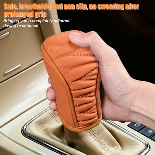 Zpana Car Gear Shift Knob Cover, Leather Automatic Vehicle Shifter Knob Protector, Anti-Slip Auto Interior Gear Stick Lever Handle Protection Cover, Universal for SUV, Sedan, Truck (Brown) - color: Brown