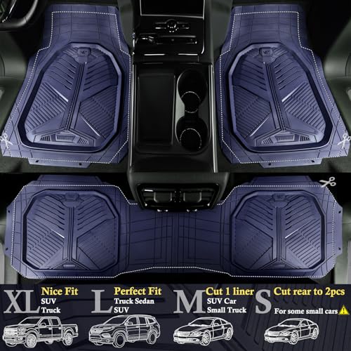 CAR PASS Heavy Duty Rubber Car Mats with Cargo Liner, Deep-Dish Car Floor Mats and Trunk Mat All Weather, Universal Trim-to-Fit for SUVs Trucks Sedans, Waterproof Anti-Slip, Trimmable V12 Blue - color: Blue Full Set