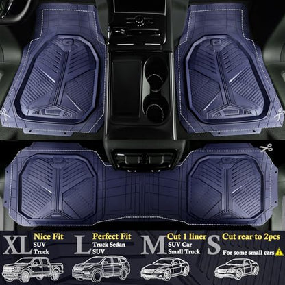 CAR PASS Heavy Duty Rubber Car Mats with Cargo Liner, Deep-Dish Car Floor Mats and Trunk Mat All Weather, Universal Trim-to-Fit for SUVs Trucks Sedans, Waterproof Anti-Slip, Trimmable V12 Blue - color: Blue Full Set