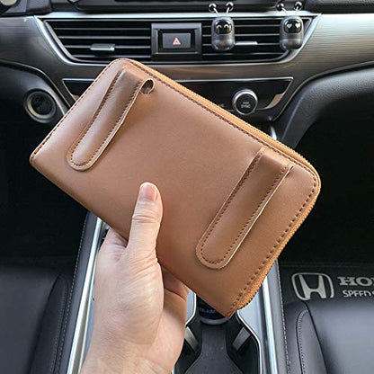 Car Tissue Holder, Sun Visor Tissue Holder, Car Visor Napkin Holder, PU Leather Backseat Tissue Case Holder for Car Vehicle with Zipper (Brown) - color: Brown