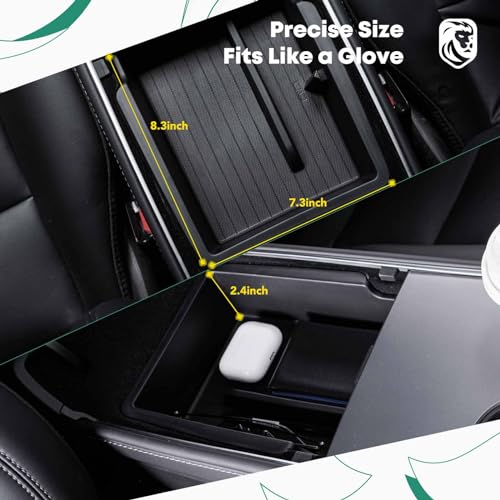 YHTAUTO Center Console Organizer Tray Fit for Tesla Model 3 2021 2022 2023 & Model Y 2021 2022 2023 2024, Center Armrest Storage Box with Sunglass Holder Non-slip - Matt Black - color: Center Armrest