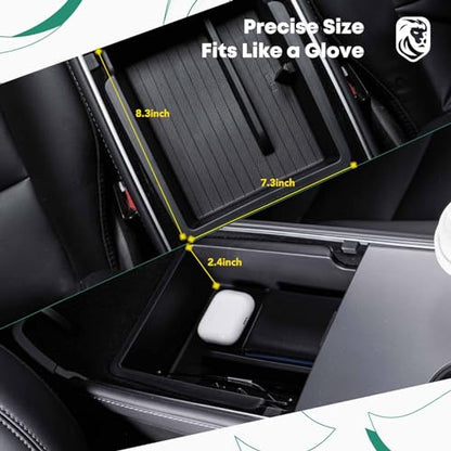 YHTAUTO Center Console Organizer Tray Fit for Tesla Model 3 2021 2022 2023 & Model Y 2021 2022 2023 2024, Center Armrest Storage Box with Sunglass Holder Non-slip - Matt Black - color: Center Armrest