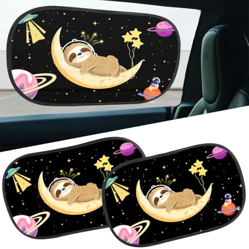 GENANY 2pcs Sloth Galaxy Window Sun Shade for Sedan SUV Truck (21x14 Inches), Sun Shades for Side Window, Accessories for Kids, Baby Window Shades, Spring Car Decor - color: Sloth Galaxy