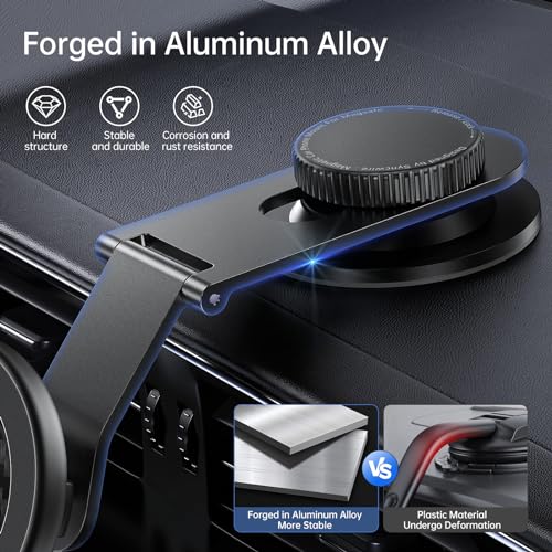 SYNCWIRE Fits MagSafe Car Mount for Universal Dashboard,Tesla Screen,Magnetic Phone Holder for Car, Foldable Aluminum Alloy Arm, Super Stable Car Mount for iPhone 17 Pro Max 16 15 14 13 12&All Phones - color: Black