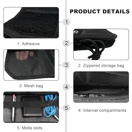 Molle Car Sun Visor Organizer, Multi-Pocket Zippered Visor Pouch with Tactical Panel & Glasses Clip, Sunshade Tactical Gear Storage Organizer for Trucks SUVs Patrol Cars