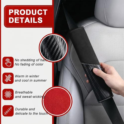 2PCS Car Seat Belt Cover, Soft Carbon Fiber Suede Breathable Vehicle Seat Strap Shoulder Cushion, Comfortable Automotive Interior Seatbelt Mat Pad, Universal for SUV Van RV (Black) - color: Black