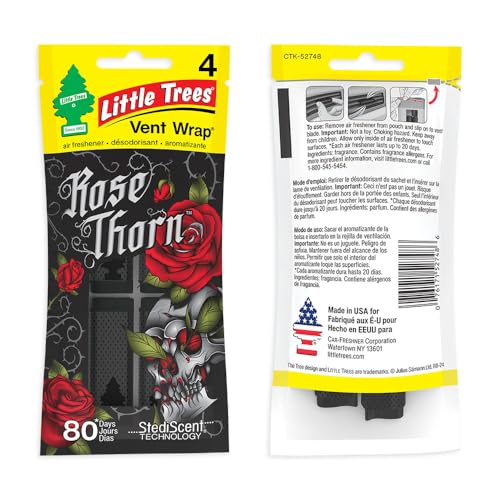 LITTLE TREES Car Air Freshener | Vent Wrap Provides Long Lasting Scent, Invisibly Fresh | 16 Air Fresheners | Rose Thorn - color: Rose Thorn