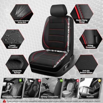 CAR PASS Mesh Leather Car Seat Covers Full Set,Breathable Mesh Faux Leather Seat Covers for Car, Universal Fit for SUV Truck Sedan Automotive, Airbag Compatible, Black and Red - color: Red Black Mesh Leather