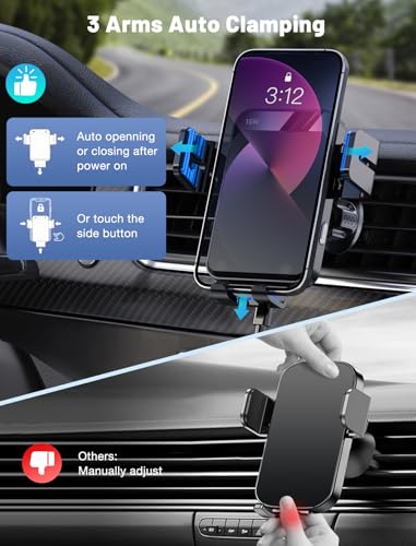 Wireless Car Charger, MOKPR Auto-Clamping Car Mount 15W/10W/7.5W Fast Charging Air Vent Car Phone Mount Compatible with iPhone 16 15/14/13/13 Pro/12 Pro Max/12 pro/12/11/10/8 Series, Samsung Galaxy - color: Blue