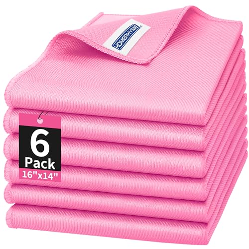 Microfiber Cleaning Cloth - 6 Pack Glasses Cleaning Cloth, 16" x 14" Window Cleaning Rags, Streak Free Lint Free Polishing Cloths Wipes for Eye Glass, Stainless Steel, Windshield, Pink - color: Pink, size: 6 Pk-16" X 14"