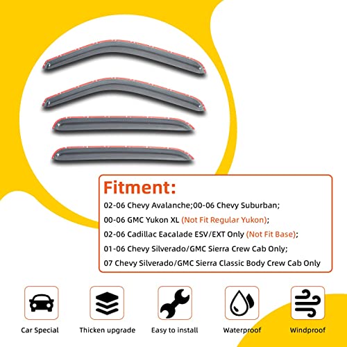 Window Visor Rain Guards Compatible with 1999-2007 Chevy/GMC/Cadillac Crew Cab, Window Wind Deflector Vent Visors for Trucks Accessories Outside Mount Tape-On 4 Pieces - size: For 1999-2006 Chevy/Gmc/Cadillac Crew Cab