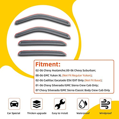 Window Visor Rain Guards Compatible with 1999-2007 Chevy/GMC/Cadillac Crew Cab, Window Wind Deflector Vent Visors for Trucks Accessories Outside Mount Tape-On 4 Pieces - size: For 1999-2006 Chevy/Gmc/Cadillac Crew Cab