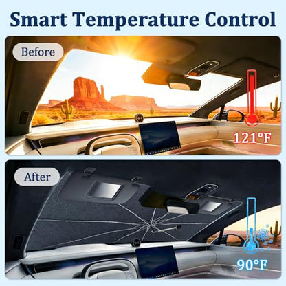 [2026 Upgraded] Car Windshield Sun Shade Umbrella, Front Window Sunshade with Thermo Shield Fabric, Foldable Car Sun Visor for Jeep Wrangler/Gladiator, 4Runner/Land Cruiser (X-Small 55" L x 23" W) - size: X-Small
