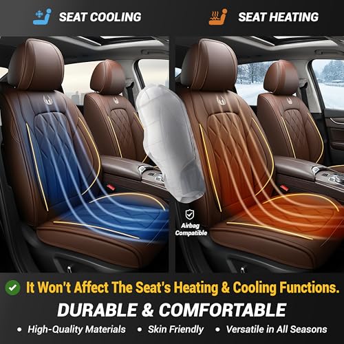OASIS AUTO Car Seat Covers Full Set Premium Waterproof Faux Leather Cushion Universal Accessories Fit SUV Truck Sedan Automotive Vehicle Auto Interior Protector (013-Brown) - color: 013-Brown