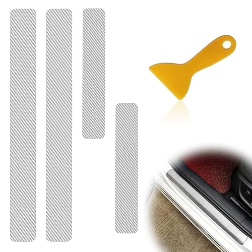 4PCS Universal Car Door Sill Protector Carbon Fiber Vinyl Wrap Film Anti Scratch Sticker for Door Edge Protection Pedal Trim, Silver - color: Silver
