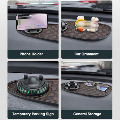 Multifunction Car Anti-Slip Mat, 2026 New Car Dashboard Mobile Phone Holder with Temporary Parking Number Pad for Phones, Sunglasses, Keys, Gadgets (Gray) - color: gray