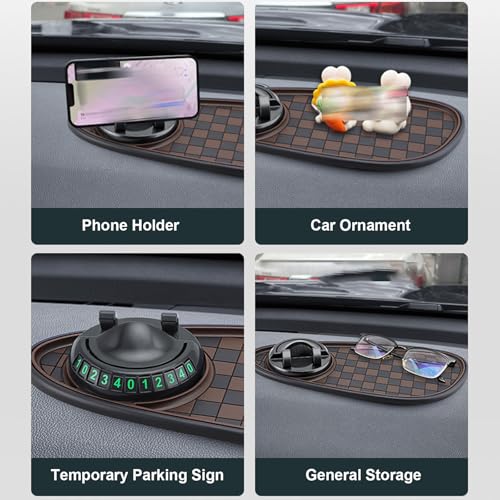 Multifunction Car Anti-Slip Mat, 2026 New Car Dashboard Mobile Phone Holder with Temporary Parking Number Pad for Phones, Sunglasses, Keys, Gadgets (White) - color: white