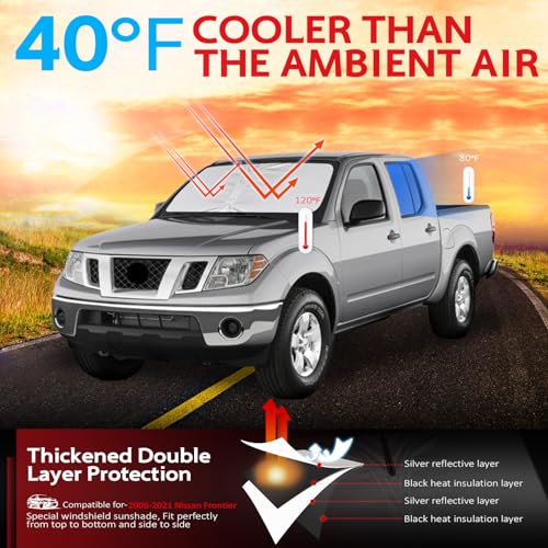 KAYZT Windshield Sun Shade for 2006-2021 Nissan Frontier Foldable Sunshade Front Window Custom Fit Car Accessories - size: For 2006-2021 Nissan Frontier