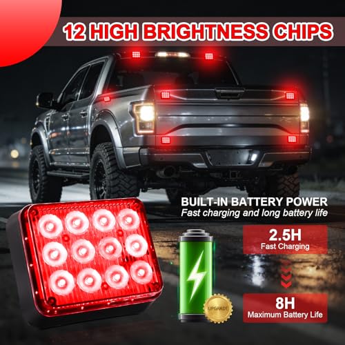 2PCS Red Magnetic Cube Strobe Lights, Rechargeable Portable High-Visibility Emergency Beacons Warning Lights with Multi-Mode & Waterproof for Trucks Vans Vehicles