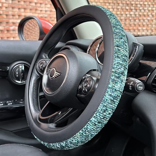 PINCTROT Chenille Leather Steering Wheel Cover, Soft Mottled Colors, Sweat-Proof, Non-Slip Grip, All-Season Comfort, Universal 14.5-15 Inch(Mottled Teal) - color: 6.Teal, size: Medium(Standard) Size[14 1/2''-15'']