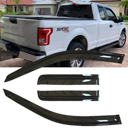 Original 4pcs Window Shade, Outside Mount Tape-On Rain Guards Set, Nice Side Window Visors Compatible with Ford F-150 2015-2024 Extended cab (SuperCab) 94974 - size: For F-150 Extended cab