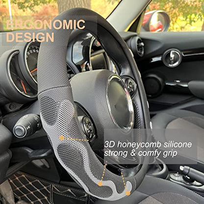 PINCTROT Large Size Comfy Grip Steering Wheel Cover, Anti-Slip Design, 15.5-15.75 Inch(Silicone Gray) - color: 4.Gray, size: Large Size[15 1/2''-15 3/4'']