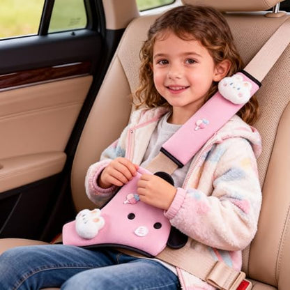 Seat Belt Cover Pad for Kids, Cute Animal Child Seatbelt Covers for Girls and Boys (Bunny(Pink)) - color: Bunny(pink)
