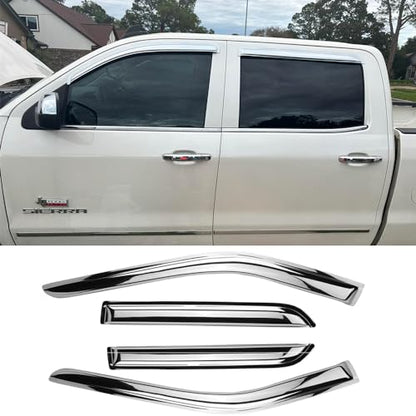 94805Y Chrome Side Window Visor Wind Vent Deflector,4pcs Outside Mount Style Rain Guards for 2019-2024 Chevrolet/GMC Silverado/Sierra 1500 Crew Cab, 2020-2024 2500 HD/3500 HD Crew Cab - size: 19-24 Silverado/Sierra Crew Cab (Chrome)