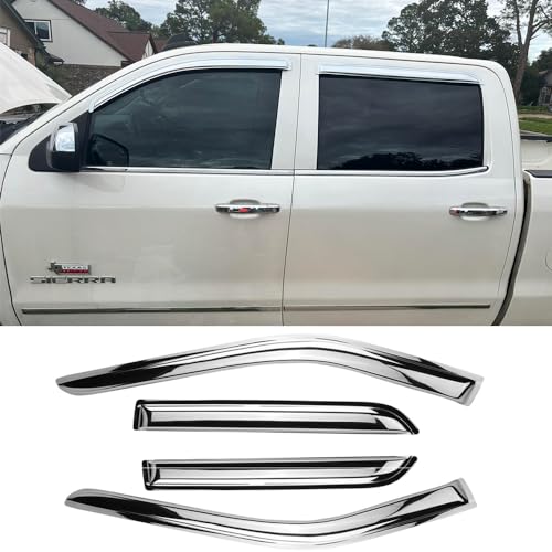 94805Y Chrome Side Window Visor Wind Vent Deflector,4pcs Outside Mount Style Rain Guards for 2019-2024 Chevrolet/GMC Silverado/Sierra 1500 Crew Cab, 2020-2024 2500 HD/3500 HD Crew Cab - size: 19-24 Silverado/Sierra Crew Cab (Chrome)