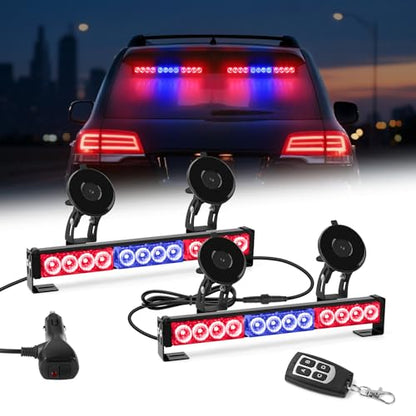 Red and Blue Emergency Police Lights For Vehicle LED Strobe Cop Light Bar For Directional Warning Vehicles Trucks 23 Flash Patterns 2pcs 12.8 inch Wireless Remote Control - color: Red Blue