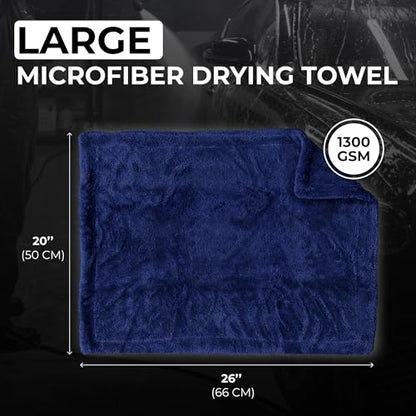 Large Car Drying Towel, 1300 GSM Professional Car Towel with Double Twisted Loop,Super Absorbent Large Microfiber Drying Towels for Cars, Trucks, SUVs - 20"x26", Navy - color: Navy