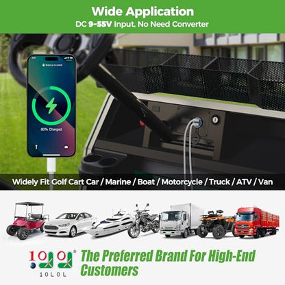 10L0L 9V-55V Input Golf Cart Quick Charge 3.0 Dual USB Charging Socket,2 in 1 USB Ports & Digital Voltmeter Universal for Club Car,EZGO and Yamaha,Metal Shell Safe Charge Outlet - color: Blue