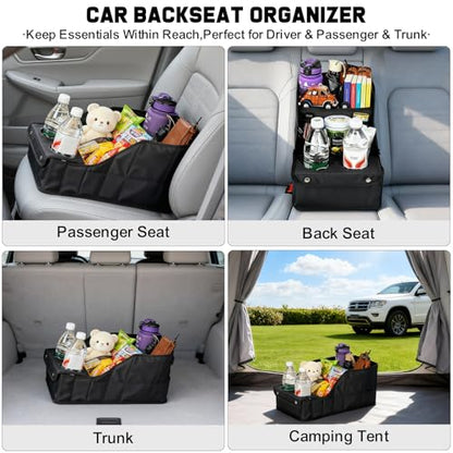 Car Organizer and Storage 5-in-1 Set with Front Seat Organizer, Backseat Organizer, Car Trash Can & 2 Headrest Hooks, Universal Car Storage Accessories for SUV Truck & Sedan Vehicle