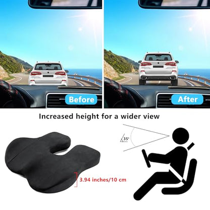 Car Seat Cushion, Ergonomic Memory Foam Car Cushion for Sciatica Pain Relief, Ergonomic Car Seat Pillow, Universal Fit Car SUVs Sedan Home Office (Black) - color: Black