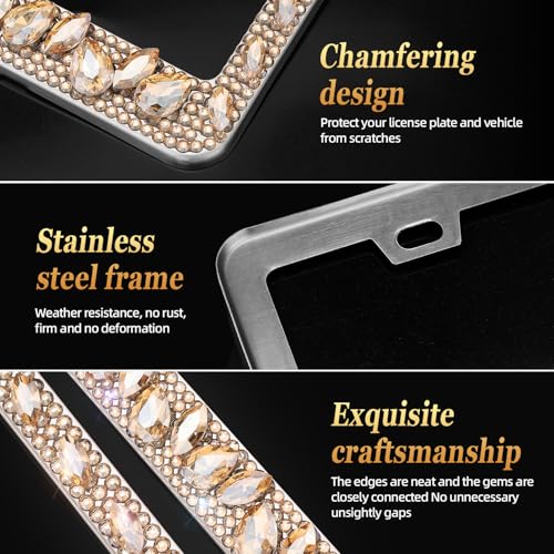 OKLPF Rhinestone Bling License Plate Frames for Women - Sparkle with Glitter Crystals & Diamond Bedazzled License Plate Cover, Fits Standard US Plates, Gift Box (Champagne) - color: Champagne, size: 2pc