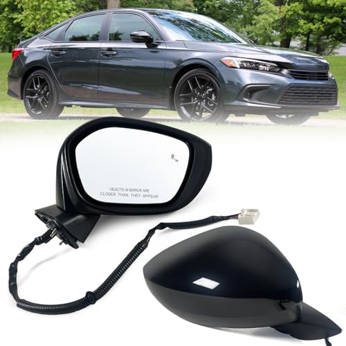 Right Passenger Side Mirror Fits 2022-2026 HONDA CIVIC Sedan/Hatchback With Power Glass, Heated, Blind Spot Detection and Manual Folding Match to Crystal Black Pearl Replace HO1321351 (7 Pins) - size: R-7Pins
