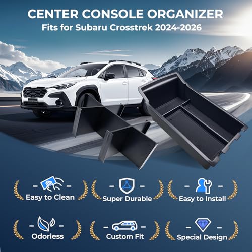 2PCS Center Console Organizer & Armrest Divider Set for Subaru Crosstrek/Impreza 2026 2025 2024, Custom Fit Dual-Layer Durable ABS Plastic Storage Box Insert Tray Interior Accessories, Black - style: 4) Fit for 2024-2026 Crosstrek/Impreza,A