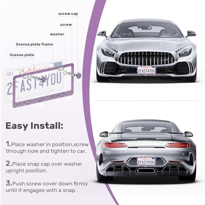QUANQIUFEI 2 Pack Bling License Plate Frames, Sparkly Rhinestone Diamond Car License Plate Cover for Women, Stainless Steel Car Accessories with Glitter Crystal Caps (Tanzanite) - color: Tanzanite