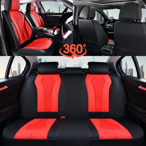 Coverado Car Seat Covers, Seat Covers Full Set, Red Car Seat Cover, Auto Seat Covers Front Seats Rear Seat Cover, Luxury Car Seat Cushion,Leather Seat Cover Seat Protector Universal Fit Most Cars - color: Red/Black, size: FullSet