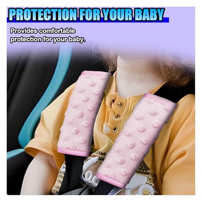 2PCS Car Seat Belt Covers for Kids - Soft Seat Belt Shoulder Strap Cover Harness Pad for Comfortable Driving - Universal Car Seatbelt Cushion Pad with Dotted Design Protect Shoulder & Neck (Pink) - color: Pink