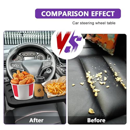 Car Steering Wheel Desk Tray for Laptop and Eating 2 in 1 Multipurpose Travel Accessory with Drink and Pen Holder Compatible with Most Vehicles