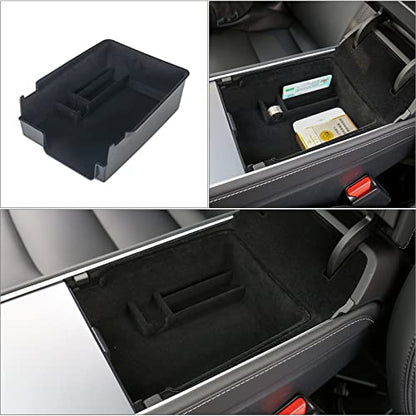 4 PCS Center Console Organizer and Cup Holder Insert Compatible With 2021-2023 Tesla Model 3，2021-2024 Model Y, Flocked/Silica Rubber Armrest Hidden Cubby Drawer Storage Box Accessories - size: 4pc for Model 3 (2021-2023) & Model Y (2021-2024)