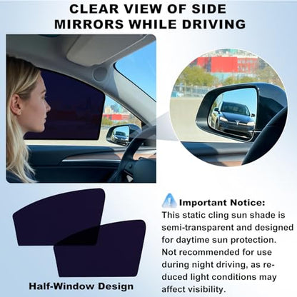 XCBYT Side Window Sunshade for Tesla Model Y 2020–2024 | Rear & Front Static Cling Side Window Covers, Semi-Transparent Privacy & UV Protection | Not for 2025–2026 Model Y Juniper - size: Model Y(2020-2024)-4PCS