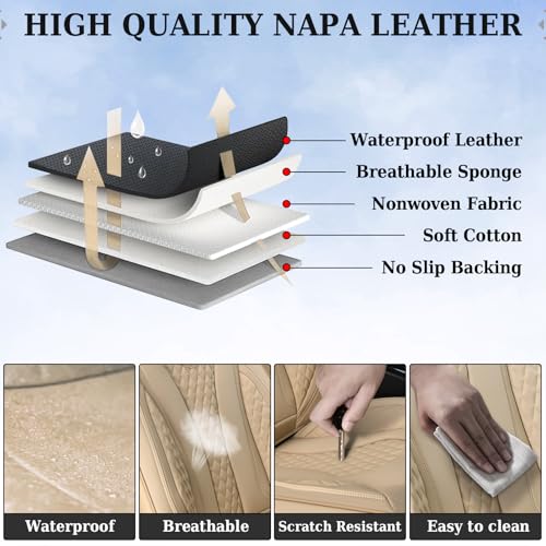 Coverado Automotive Seat Covers, Back Car Seat Cover, Rear Seat Cover, 3-Pieces Luxury Car Seat Cushion, Beige Seat Cover Seat Protector Universal Fit Most Cars - color: Beige, size: Back Seat Cover